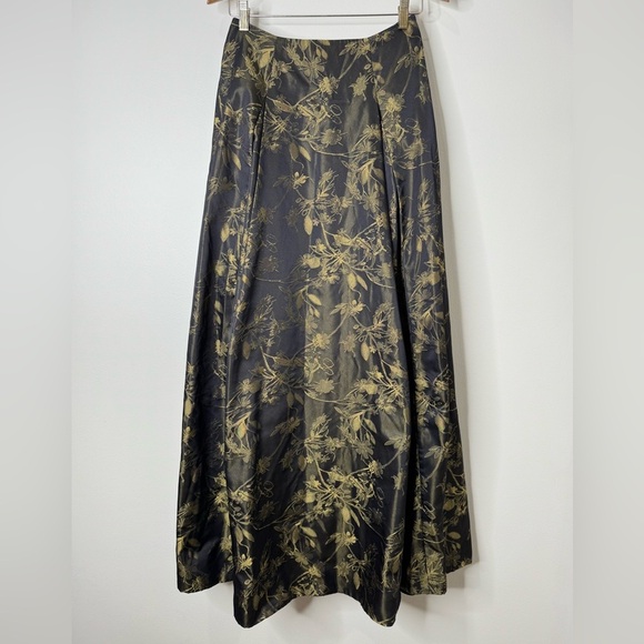 Carmen Marc Valvo Collection Black Gold Silk Blend Floral Full Maxi Skirt Formal - Picture 1 of 12
